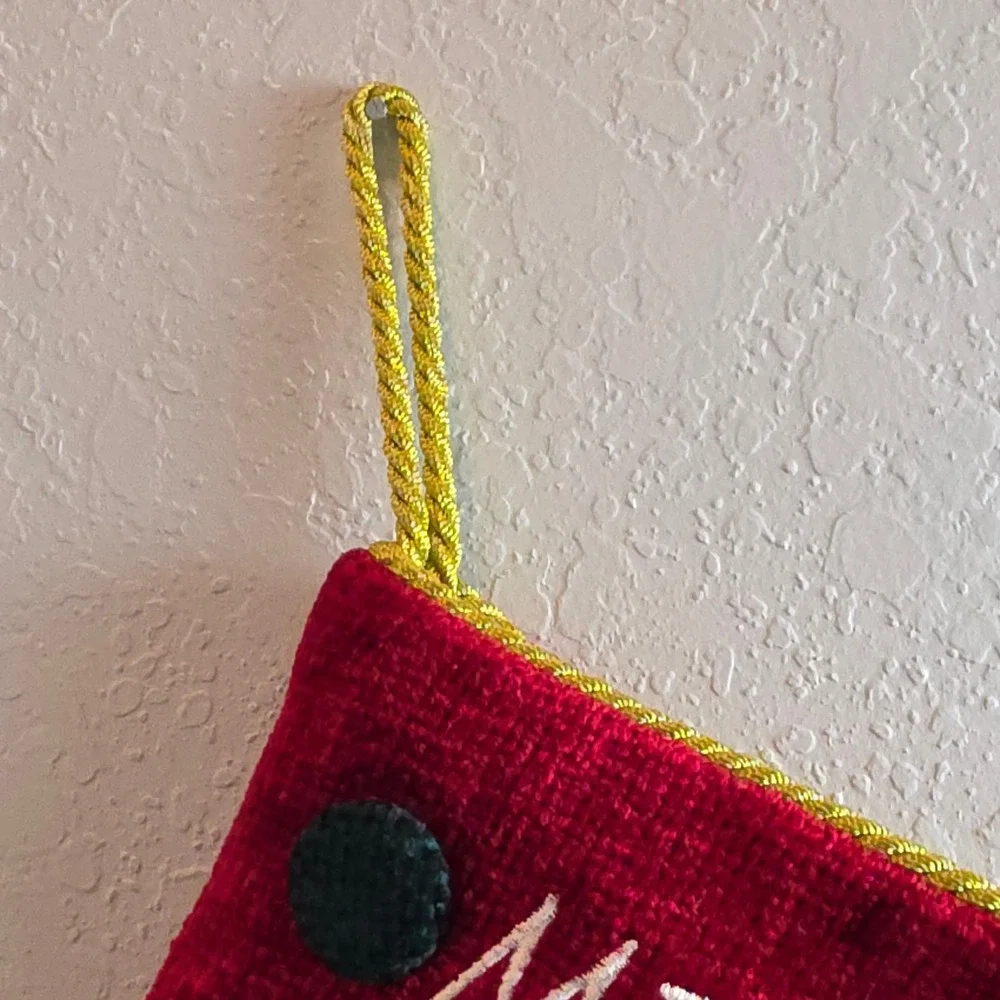 CLEARANCE‎ 💲6️⃣ Christmas Stocking Red Green Stripe Gold Cord